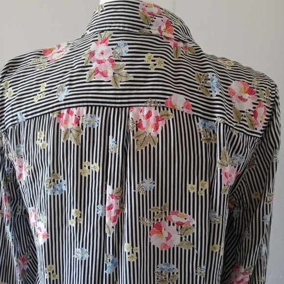 Como Vintage Long Sleeves Striped Floral Hi-Lo Button up Shirt Size small - Picture 8 of 14